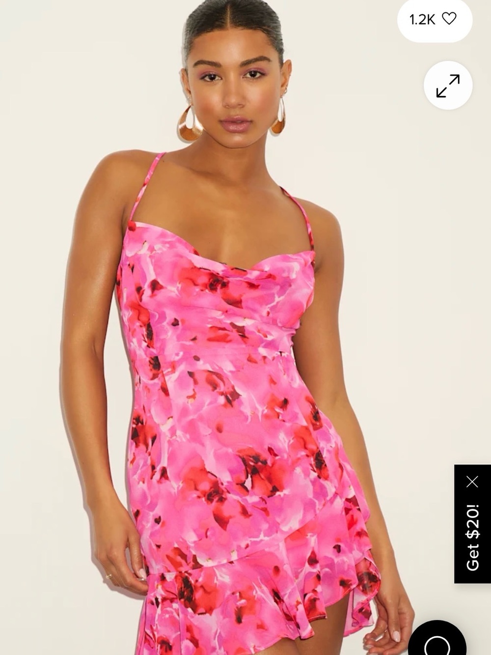 Lulus Pink Floral Cowl Neck Slip Dress